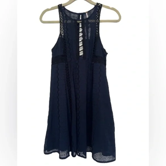 NWT Free People Wherever You Go Navy Lace Mini Dress. Size 2 - Picture 5 of 8
